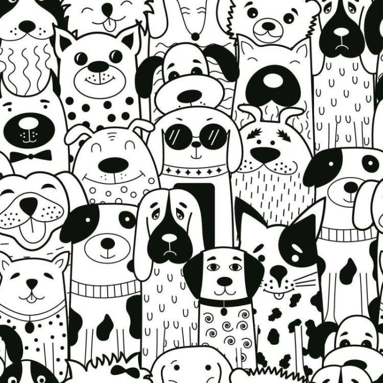 Papel de Parede Adesivo Cachorros Para Colorir...