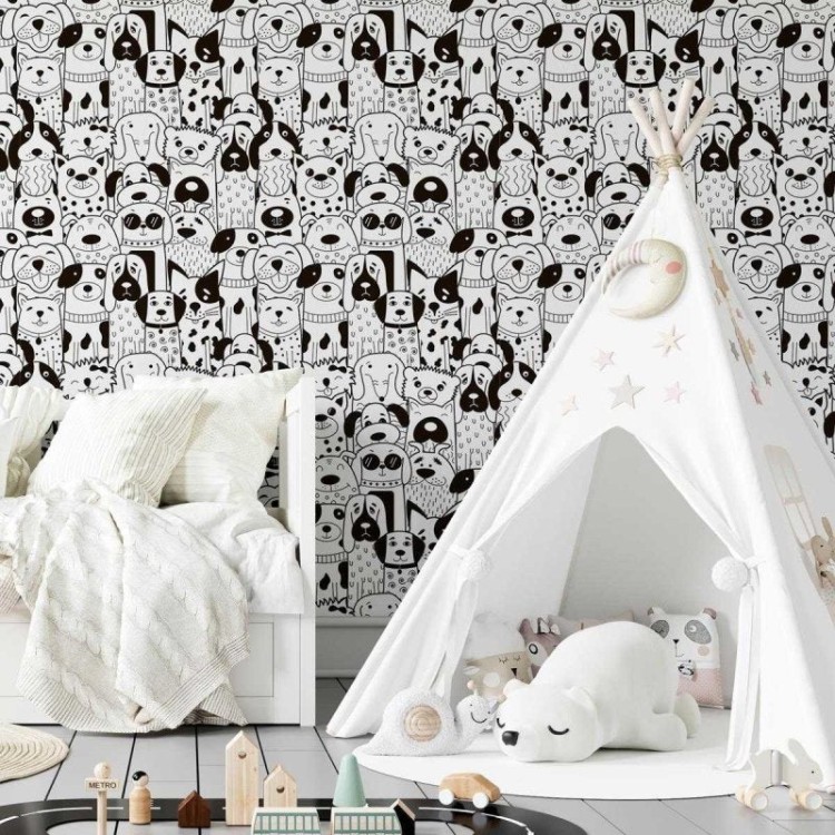 Papel de Parede Adesivo Cachorros Para Colorir...