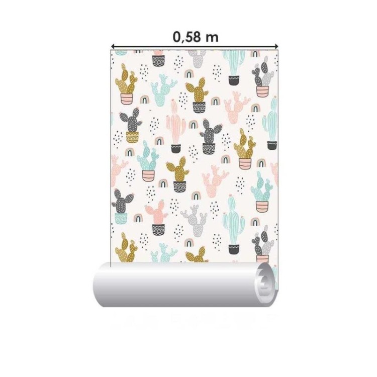 Papel de Parede Adesivo Cactos e Arco-iris N05037