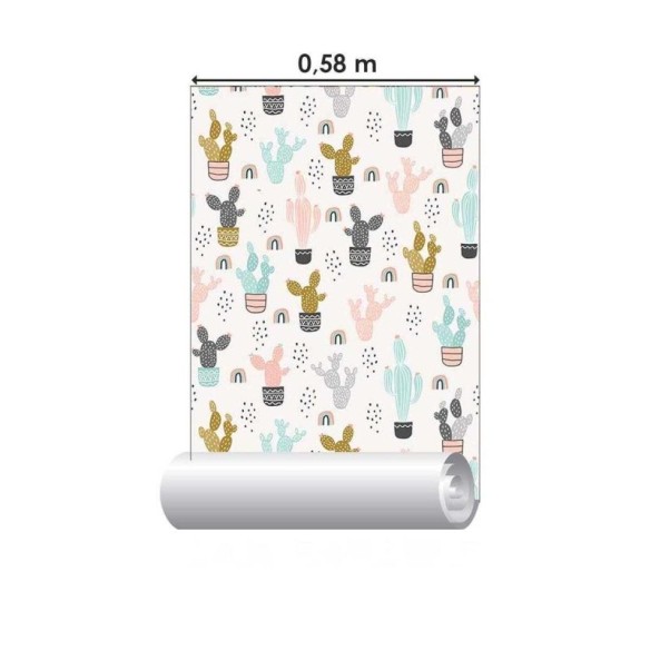 Papel de Parede Adesivo Cactos e Arco-iris N05037