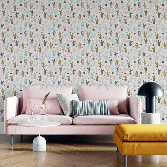Papel de Parede Adesivo Cactos e Arco-iris N05037