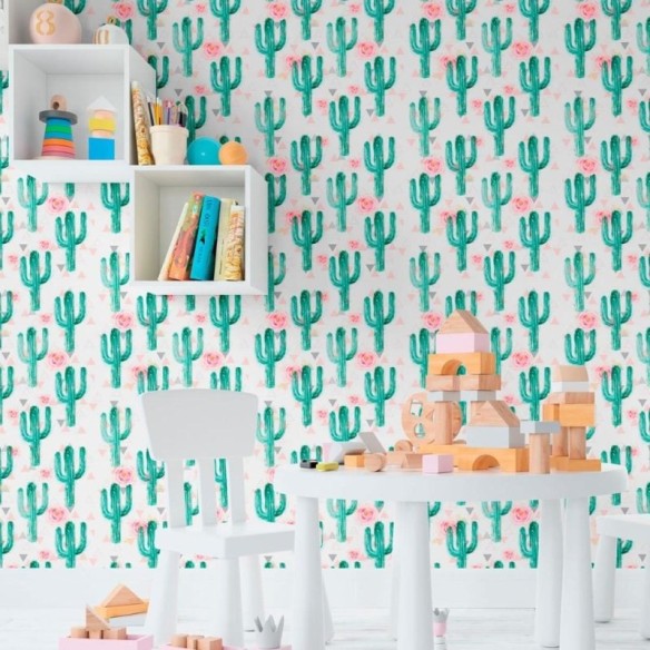 Papel de Parede Adesivo Cactos e Flores N011108