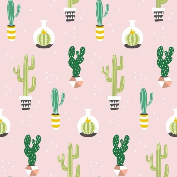 Papel de Parede Adesivo Cactos Minimalistas Rosa N07099