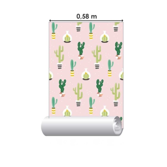 Papel de Parede Adesivo Cactos Minimalistas Rosa N07099