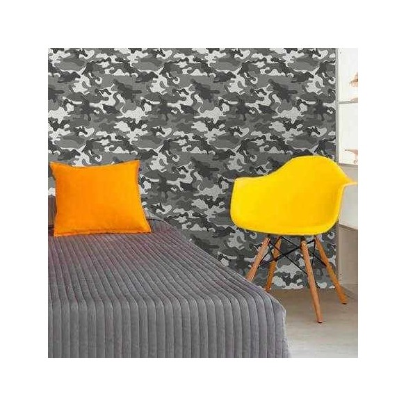 Papel de Parede Adesivo Camuflado Militar Cinza 24451