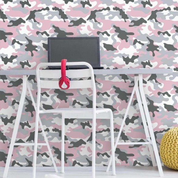 Papel de Parede Adesivo Camuflado Militar Rosa 54712