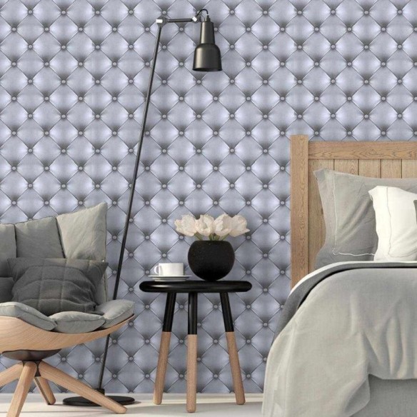 Papel de Parede Adesivo Capitone Cinza 0146c