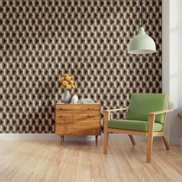 Papel de Parede Adesivo Capitonê Couro Marrom N011053