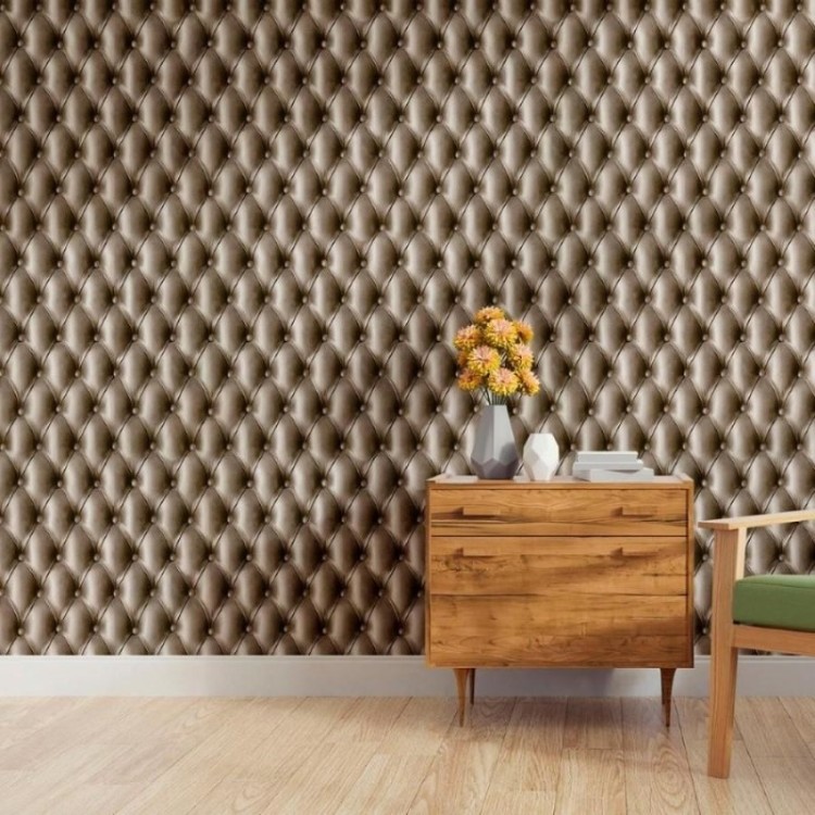 Papel de Parede Adesivo Capitonê Couro Marrom...