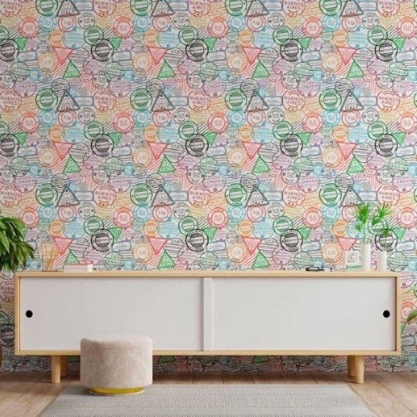Papel de Parede Adesivo Carimbos Postais N013181