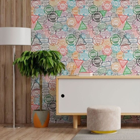 Papel de Parede Adesivo Carimbos Postais N013181