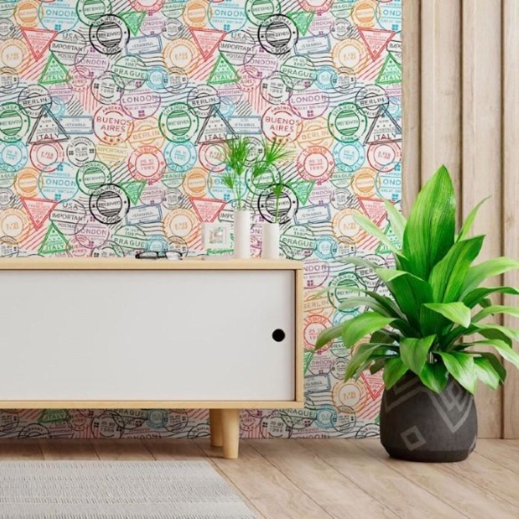 Papel de Parede Adesivo Carimbos Postais N013181