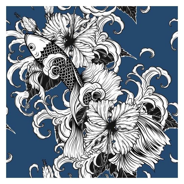Papel de Parede Adesivo Carpas e Flores N09018