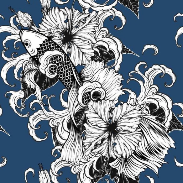 Papel de Parede Adesivo Carpas e Flores N09018