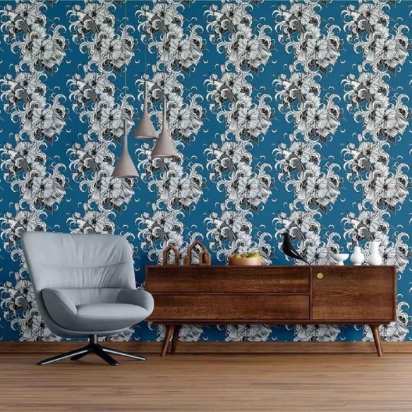 Papel de Parede Adesivo Carpas e Flores N09018