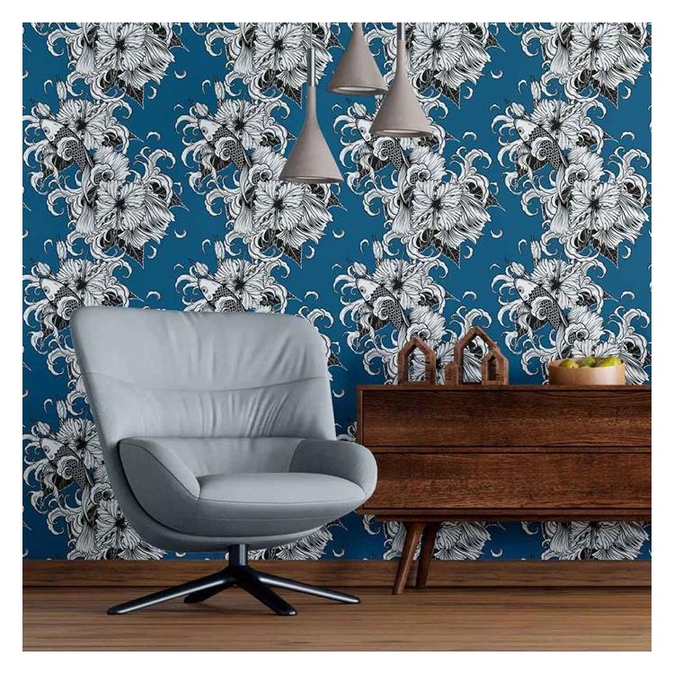 Papel de Parede Adesivo Carpas e Flores N09018