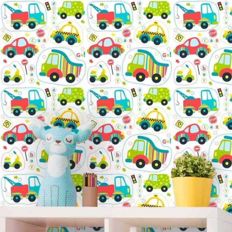 Papel De Parede Adesivo Lavável Infantil Menino Carros Desenho Infantil  Colorido Carro Corrida - Deliquadros - Papel de Parede - Magazine Luiza