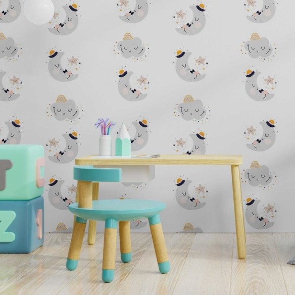 Papel de Parede Adesivo Cartoon Infantil Lua e Estrela N08029