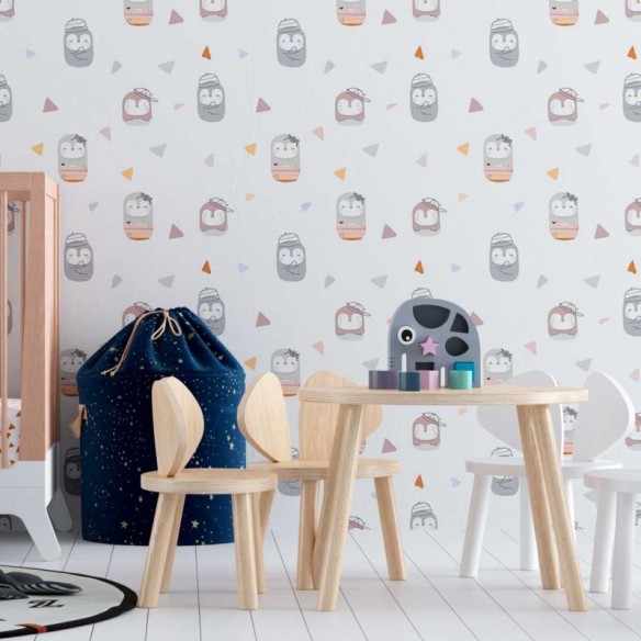 Papel de Parede Adesivo Cartoon Infantil Pinguins N08032