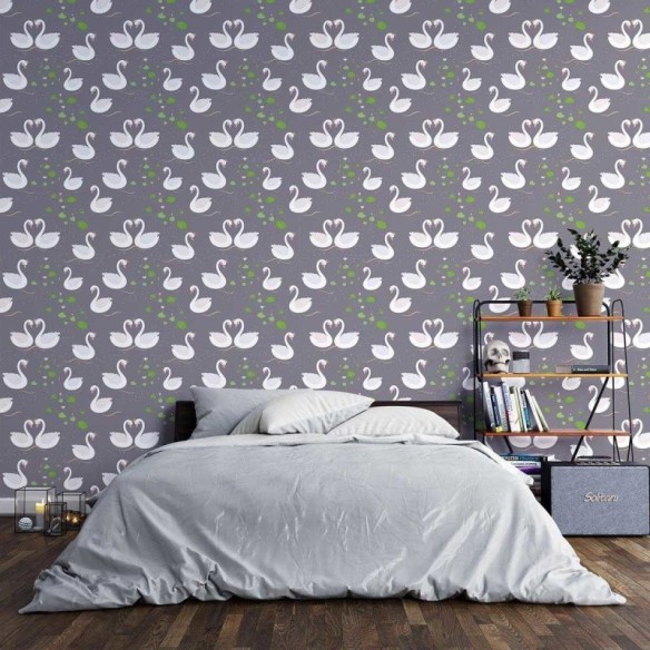 Papel de Parede Adesivo Casal de cisnes N03134