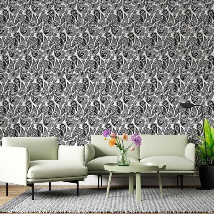 Papel de Parede Adesivo Cashmere Preto e Branco...