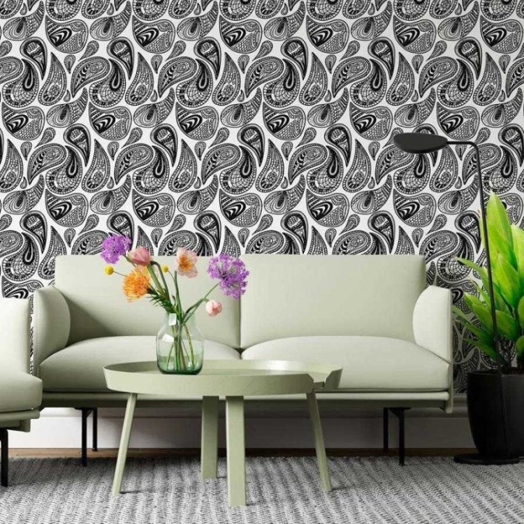 Papel de Parede Adesivo Cashmere Preto e Branco...