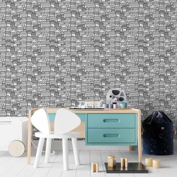 Papel de Parede Adesivo Casinhas para colorir N03067