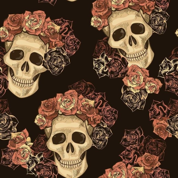Papel de Parede Adesivo Caveira com Flores N04063