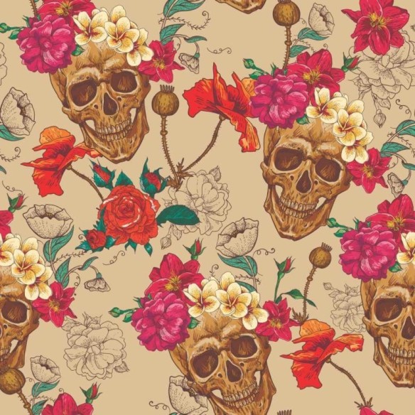 Papel de Parede Adesivo Caveira Floral 168995882