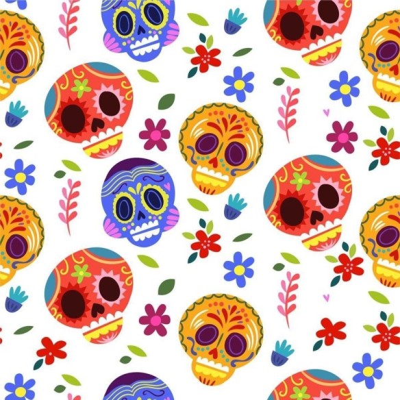 Papel de Parede Adesivo Caveira Mexicana Colorida N04054