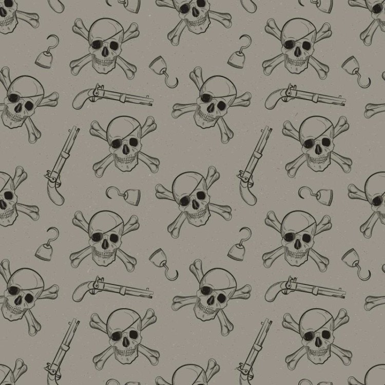 Papel de Parede Adesivo Caveira Pirata Cinza...