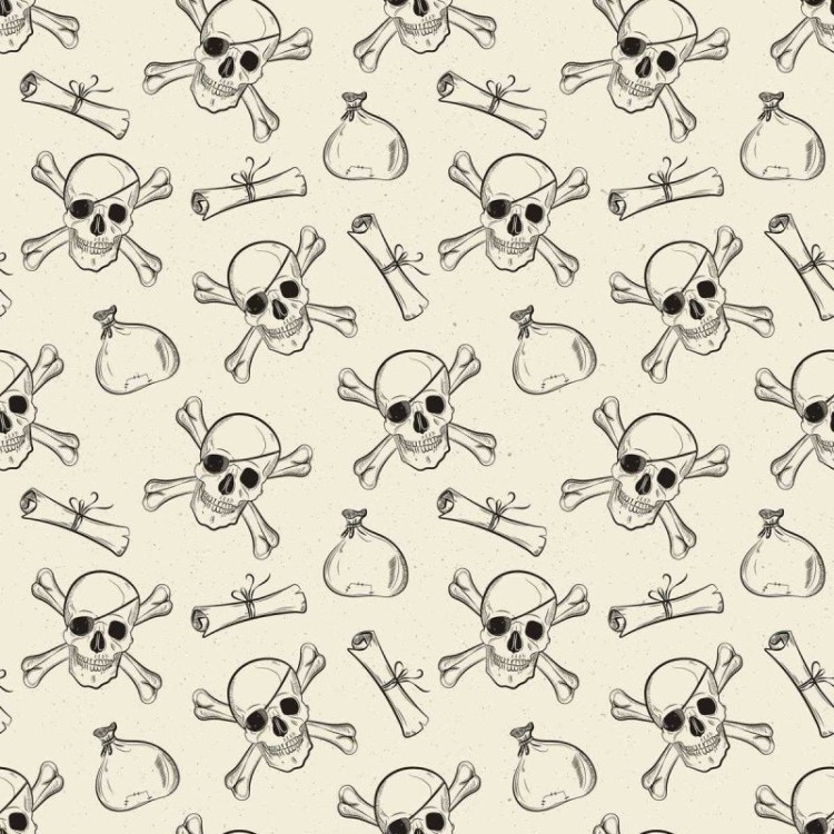 Papel de Parede Adesivo Caveira Pirata Preto e...