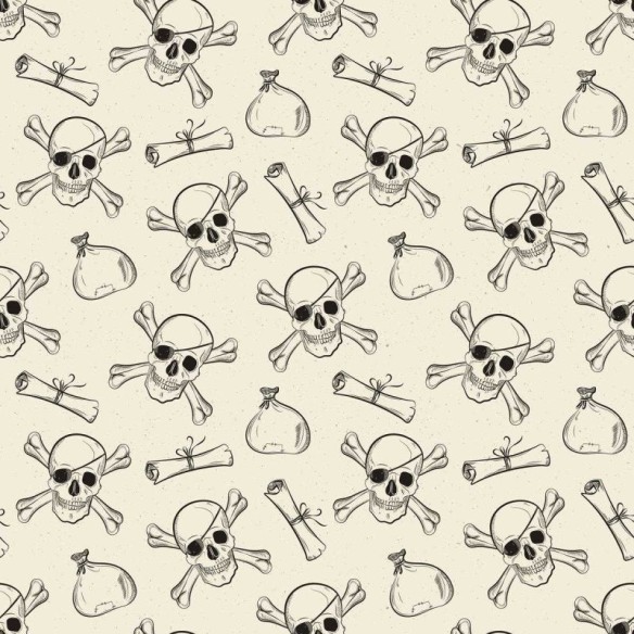 Papel de Parede Adesivo Caveira Pirata Preto e Branco N04062