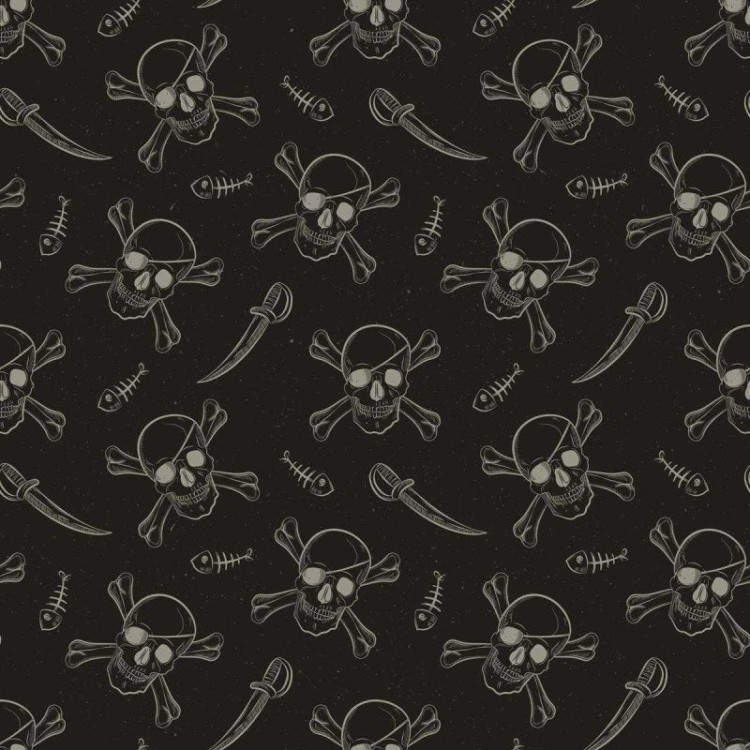 Papel de Parede Adesivo Caveira Pirata Preto...