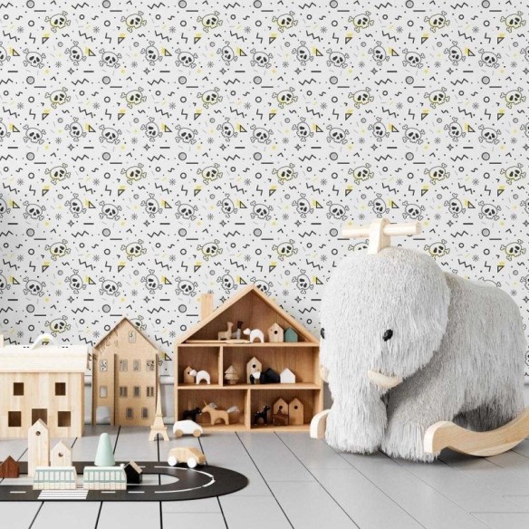 Papel de Parede Adesivo Caveira Preto e Branco N04056