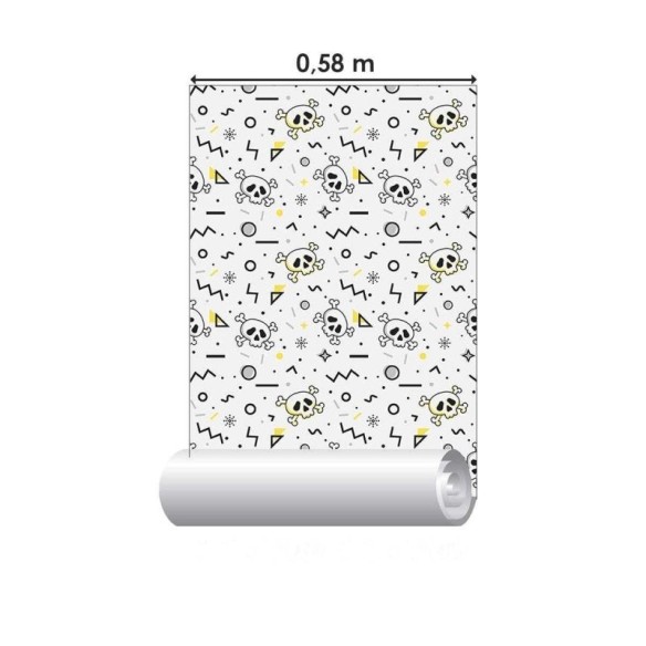 Papel de Parede Adesivo Caveira Preto e Branco N04056