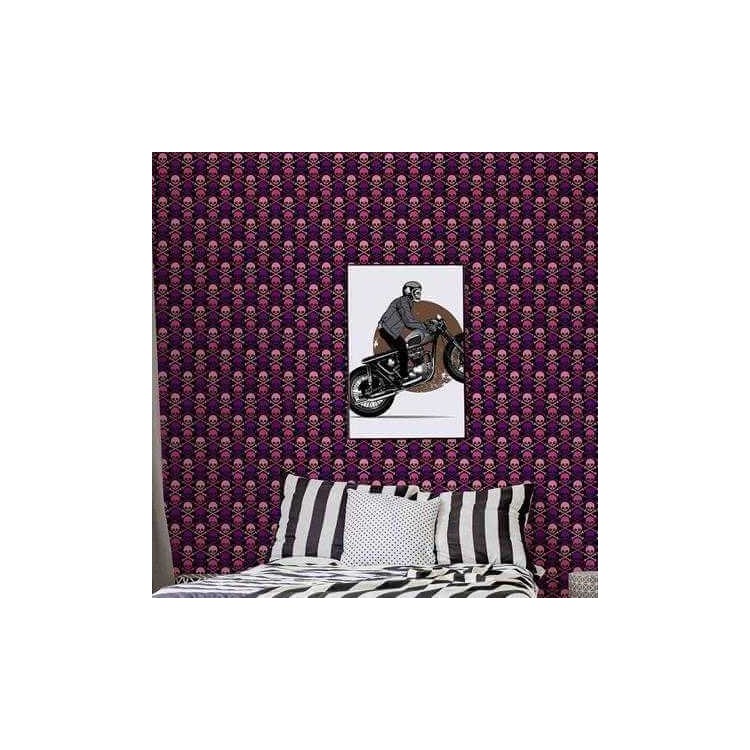 Papel de Parede Adesivo Caveira Rosa e Roxo...