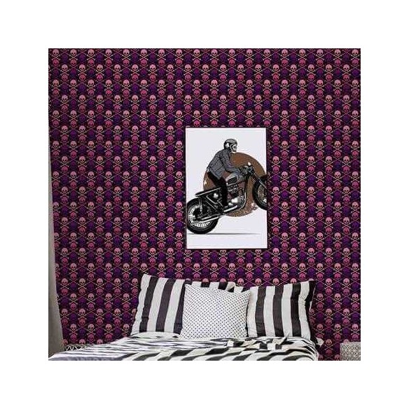 Papel de Parede Adesivo Caveira Rosa e Roxo 138790502
