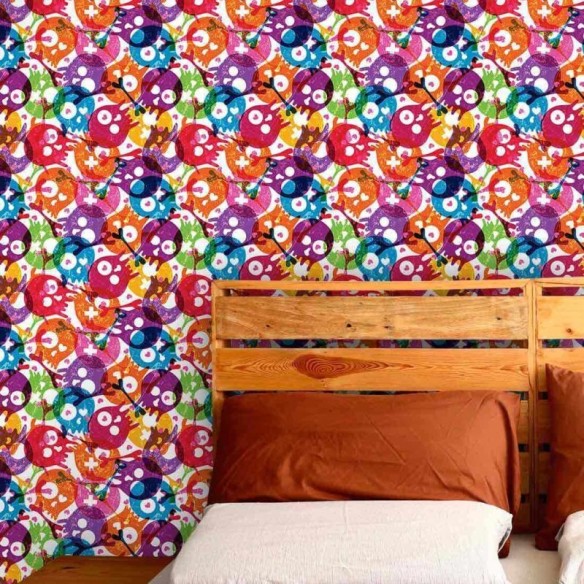 Papel de Parede Adesivo Caveiras Coloridas 0310