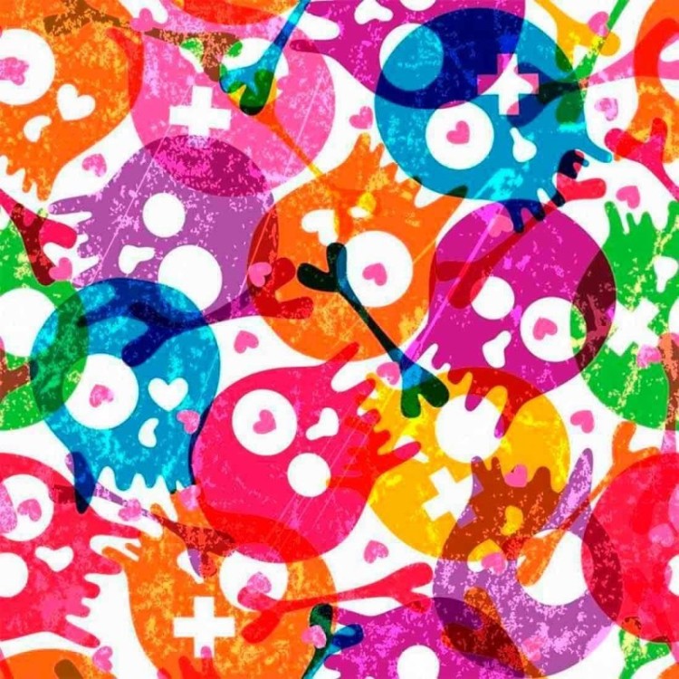 Papel de Parede Adesivo Caveiras Coloridas 0310