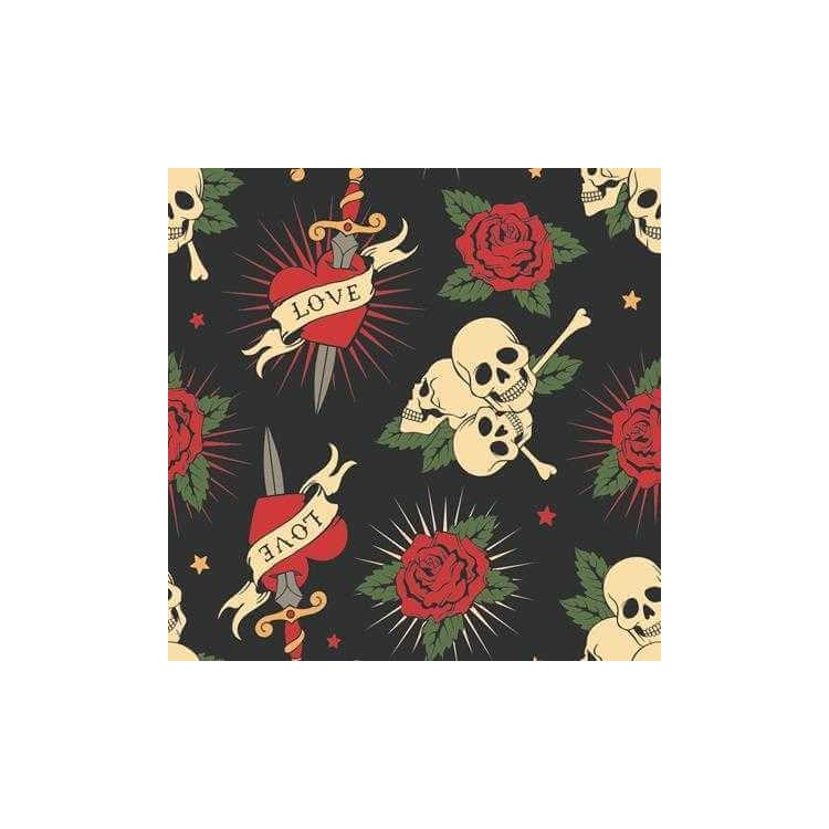Papel de Parede Adesivo Caveiras e Rosas 121412785