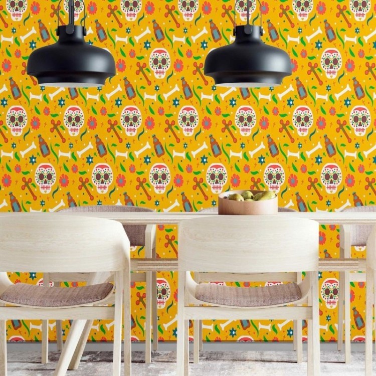 Papel de Parede Adesivo Caveiras Mexicanas N09091