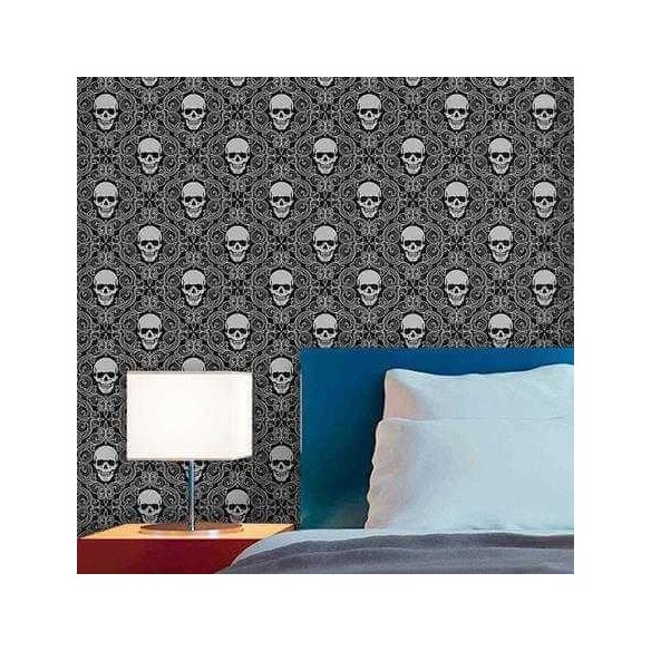 Papel de Parede Adesivo Caveiras Preto Cinza 800