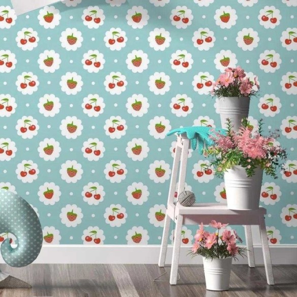 Papel de Parede Adesivo Cereja Morango 387276340