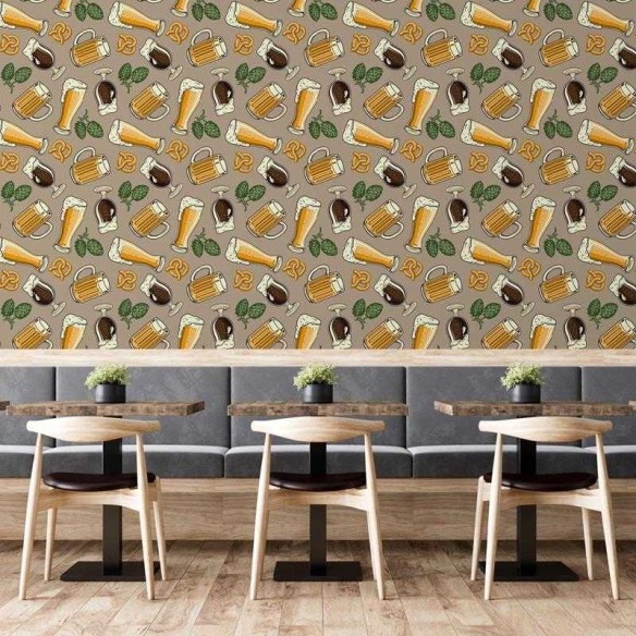 Papel de Parede Adesivo Cerveja Pretzel e Lúpulo N05070
