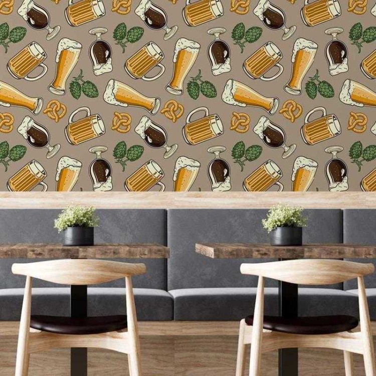 Papel de Parede Adesivo Cerveja Pretzel e...