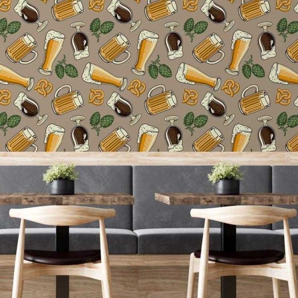 Papel de Parede Adesivo Cerveja Pretzel e Lúpulo N05070
