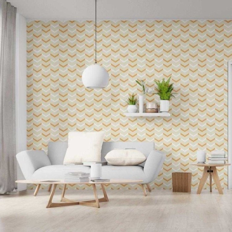 Papel de Parede Adesivo Chevron Amarelo Branco...