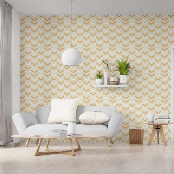 Papel de Parede Adesivo Chevron Amarelo Branco e Bege N06122