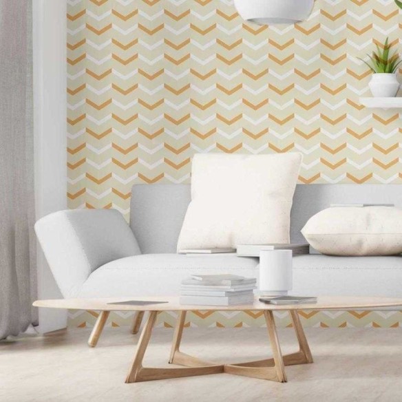 Papel de Parede Adesivo Chevron Amarelo Branco e Bege N06122